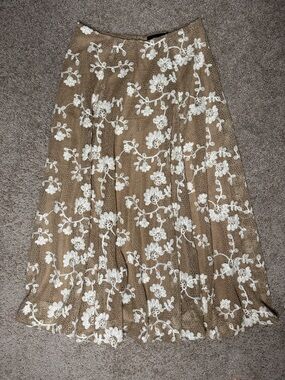 Vici Tan Skirt with White Floral Lace Overlay